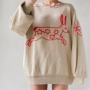Free People We The Free Bunny Graphic Crewneck Sweater Size Small NWT